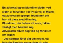 En kvinde og en advokat sidder ved siden af hinanden i flyveren på vej mod Miami