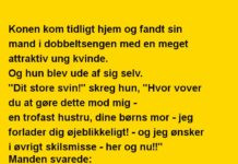 Konen kom tidligt hjem og fandt sin mand med en ung kvinde..