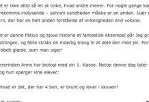 Lærerinden Anne har biologi med sin 1. klasse og de taler om forskellige dyr
