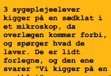 3 sygeplejeelever kiggede i et mikroskop